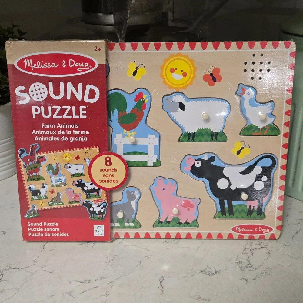 Melissa & Doug Sound Puzzle Farm Animals Wooden 8 Piece Multicolor Kids Toy NEW